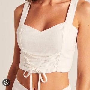 Abercrombie White Lace-up Linen Blend Crop Tank, Small